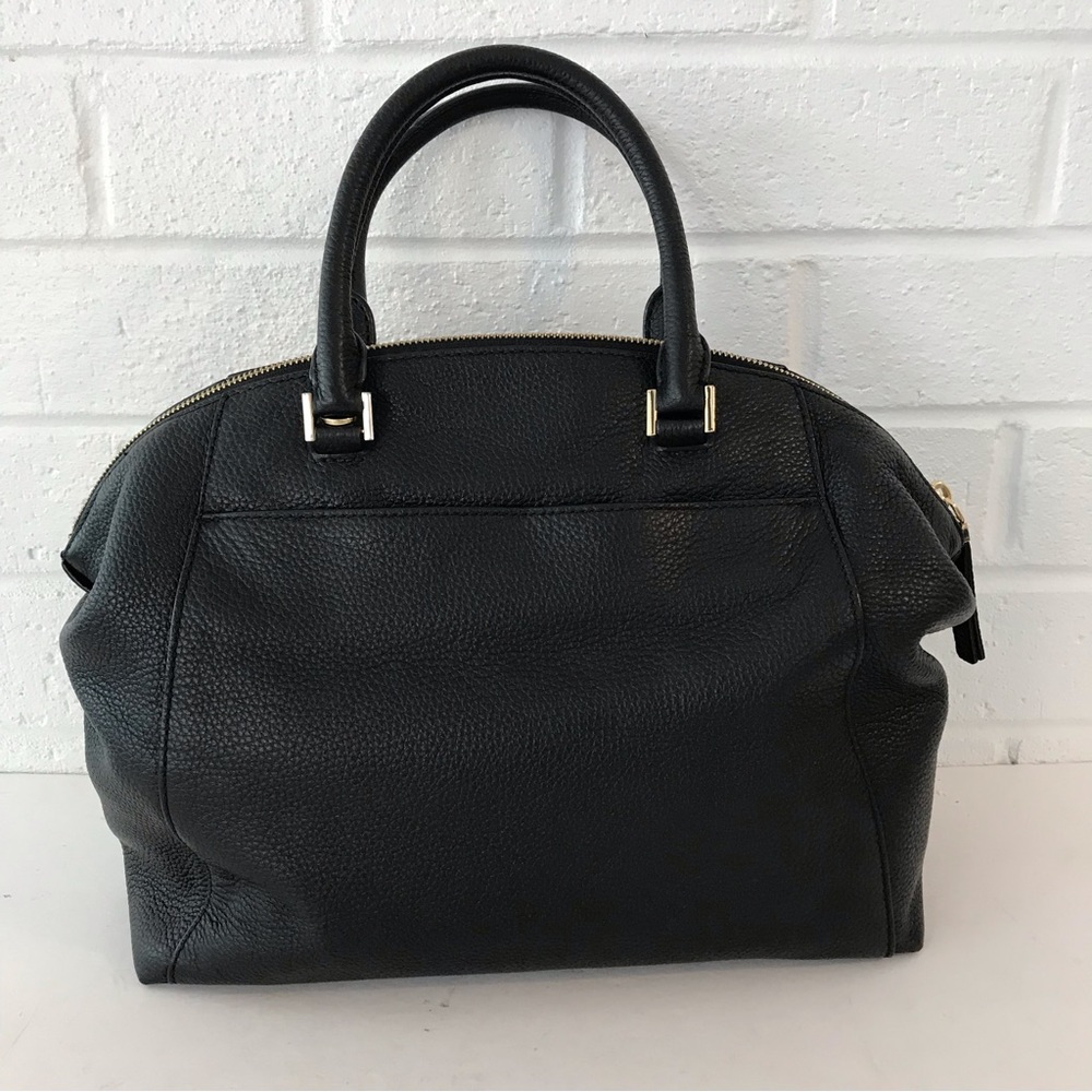 MICHAEL KORS Womens Black Leather Dome Satchel Handbag Purse w Good Accents